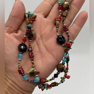 GORGEOUS HANDMADE Double Stranded Glass Beads & Gemstone Necklace